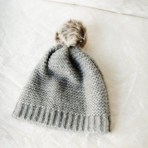 Grey Fur Pom Pom Beanie